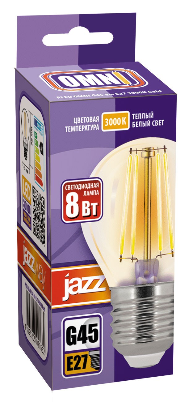 Лампа светодиодная  PLED OMNI G45 8w E27 3000K Gold 230/50  Jazzway
