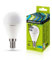 Эл.лампа светодиодная Шар  LED-G45-11W-E14-4K (11Вт=95Вт 915Lm E14 4500K 172-265В) Ergolux