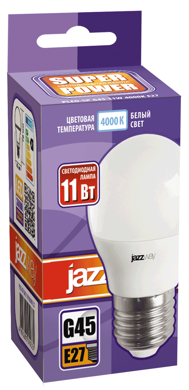 Лампа светодиодная  PLED- SP G45 11W E27 4000K (11W=95Вт, 950Lm) 230/50 Jazzway