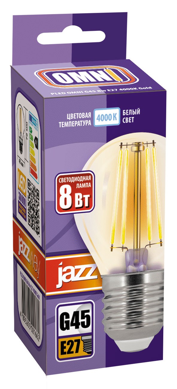 Лампа светодиодная  PLED OMNI G45 8w E27 4000K Gold 230/50  Jazzway