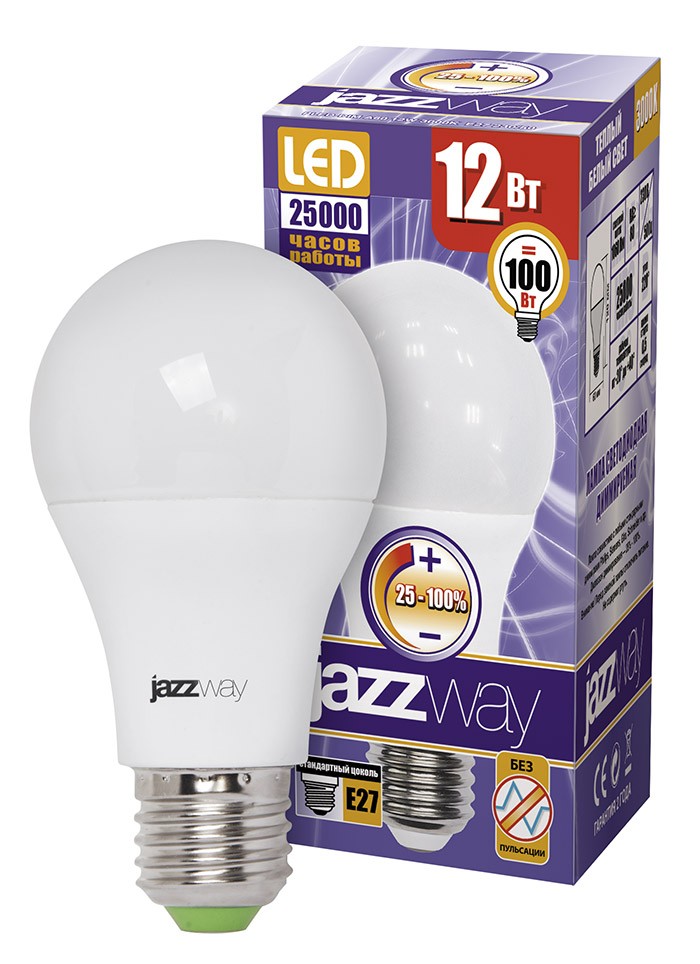 Лампа светодиодная  PLED- DIM A60  12w 3000K 1060 Lm E27 230/50  Jazzway