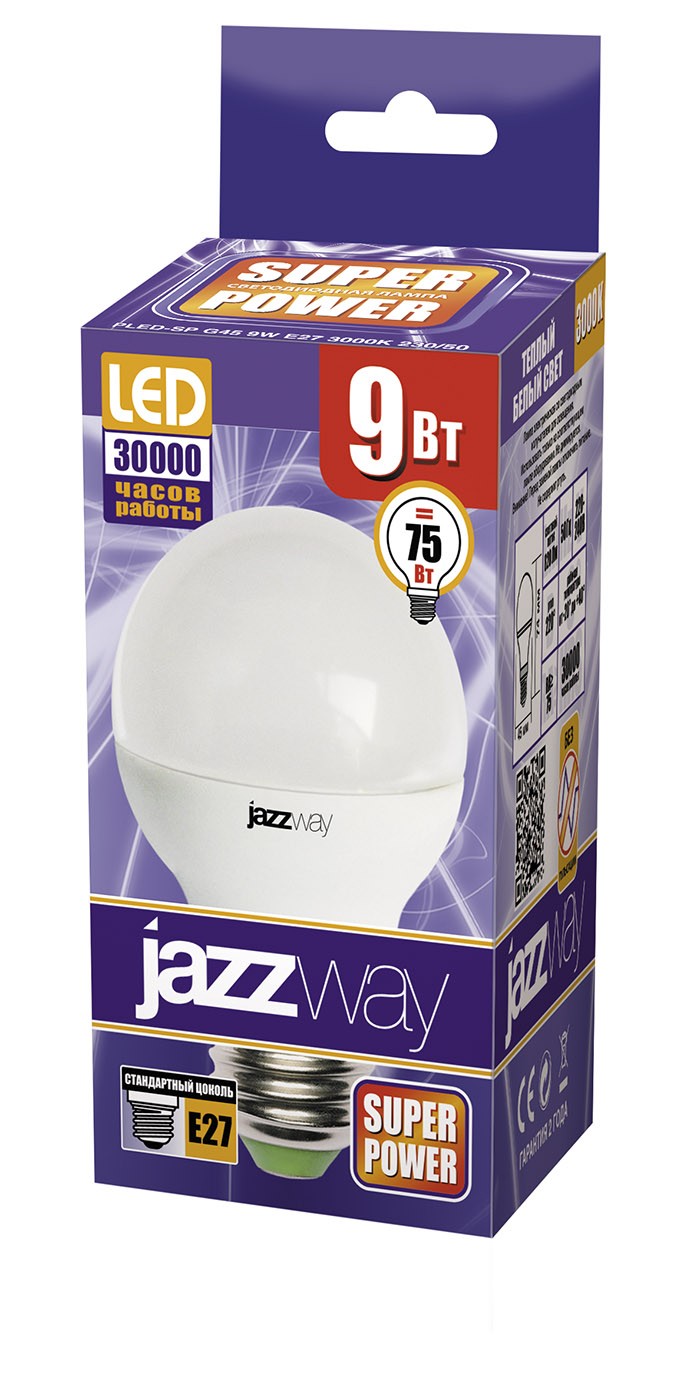 Лампа светодиодная  PLED- SP G45  9w E27 3000K-E  Jazzway
