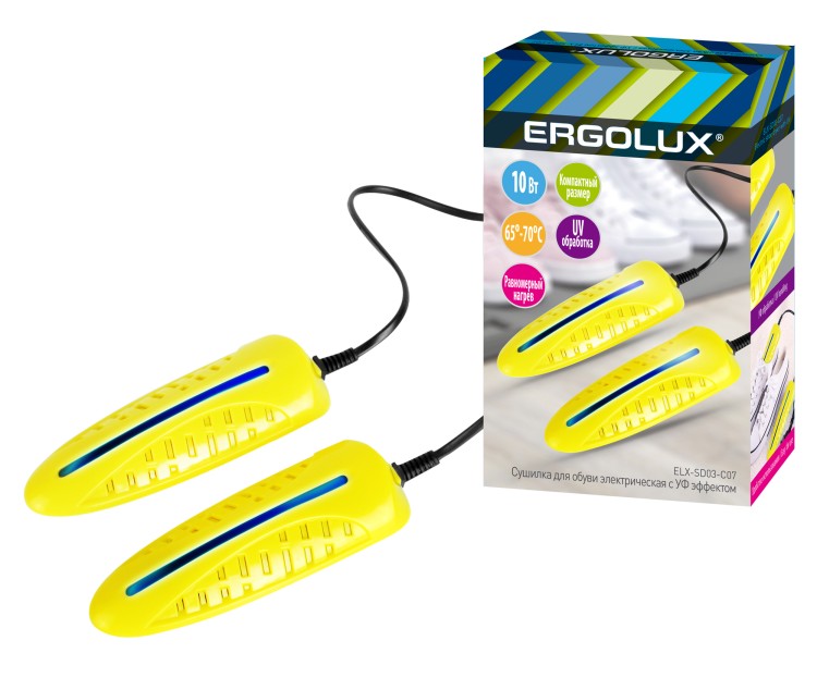 Электрическая сушилка для обуви  ELX-SD03-C07 желтая  (с УФ эффектом  10 Вт, 220-240 В) ERGOLUX