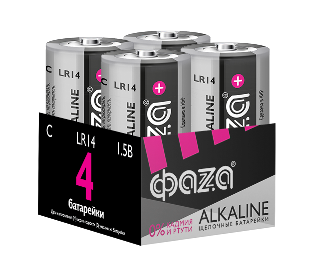 Элемент питания LR14(C) Alkaline Pack-4 (батарейка,1.5В) ФАZА