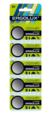 Элемент питания диск. CR2016 BL-5 (литиевая,3V) 5шт на бл. ERGOLUX