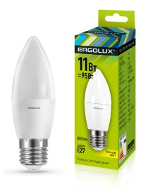 Эл.лампа светодиодная Свеча  LED-C35-11W-E27-3K (11Вт=95Вт 905Lm E27 3000K 172-265В) Ergolux