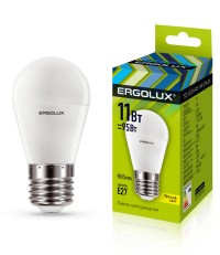 Эл.лампа светодиодная Шар  LED-G45-11W-E27-3K (11Вт=95Вт 905Lm  E27 3000K 172-265В) Ergolux