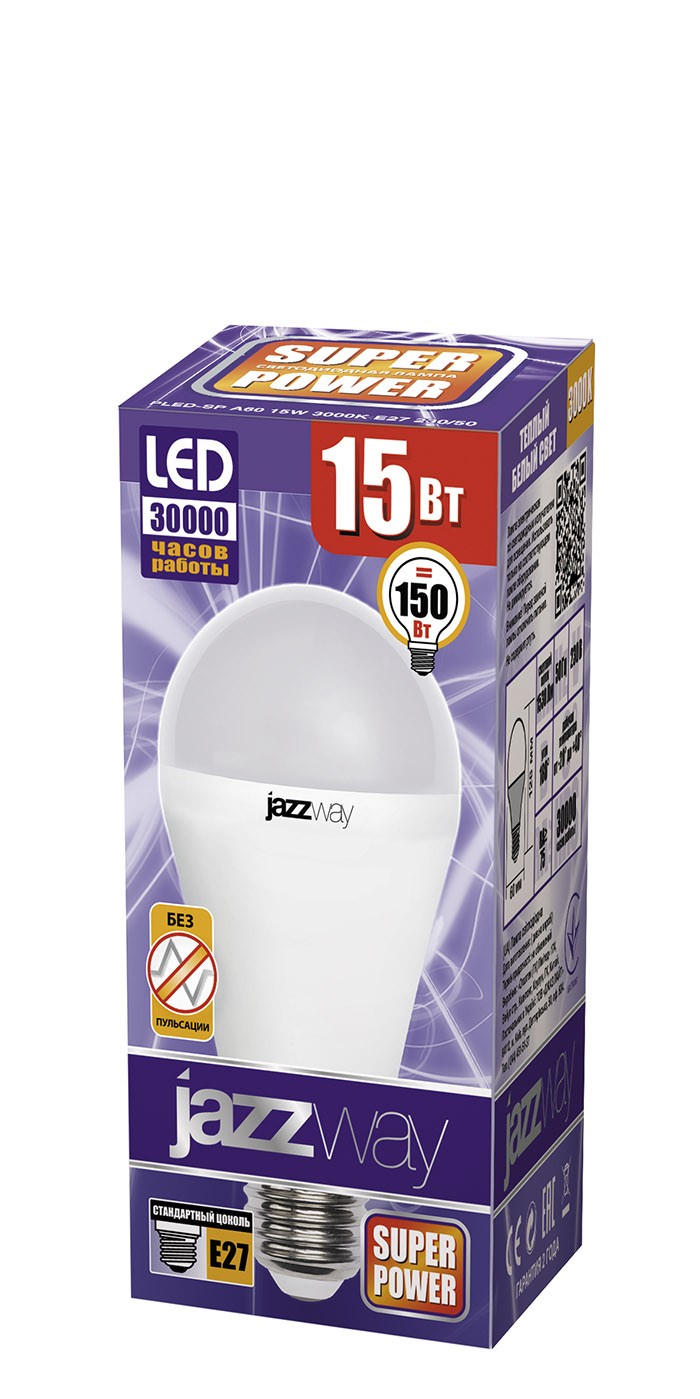 Лампа светодиодная  PLED- SP A60 15w E27 3000K 230/50  Jazzway