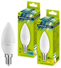 Эл.лампа светодиодная Свеча  LED-С35-7W-E14-3K (7Вт=60Вт 510lm E14 3000K 172-265В) Ergolux