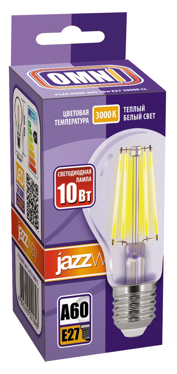 Лампа светодиодная  PLED OMNI A60 10w E27 3000K CL 230/50  Jazzway
