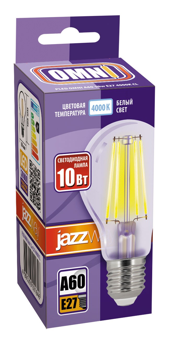 Лампа светодиодная  PLED OMNI A60 10w E27 4000K CL 230/50  Jazzway