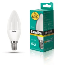 Лампа 7W E14 свеча светодиодная LED7-С35/830/E14 (7W=60Вт 530Lm 220В) Camelion