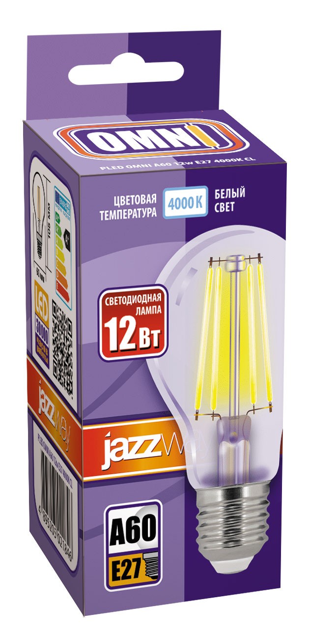 Лампа светодиодная  PLED OMNI A60 12w E27 4000K CL 230/50  Jazzway