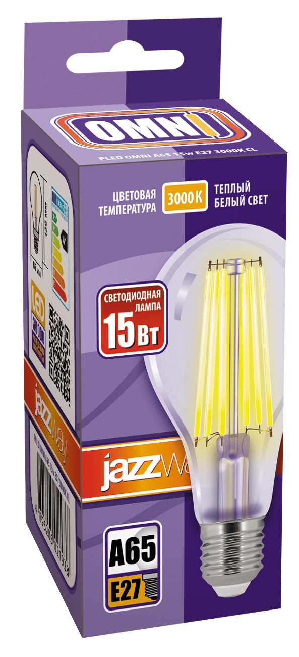 Лампа светодиодная  PLED OMNI A65 15w E27 3000K CL 230/50  Jazzway