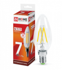 Лампа 7Вт Е14 свеча светодиод  6500К 630Лм филамент прозр deco IN HOME (1/10/50)