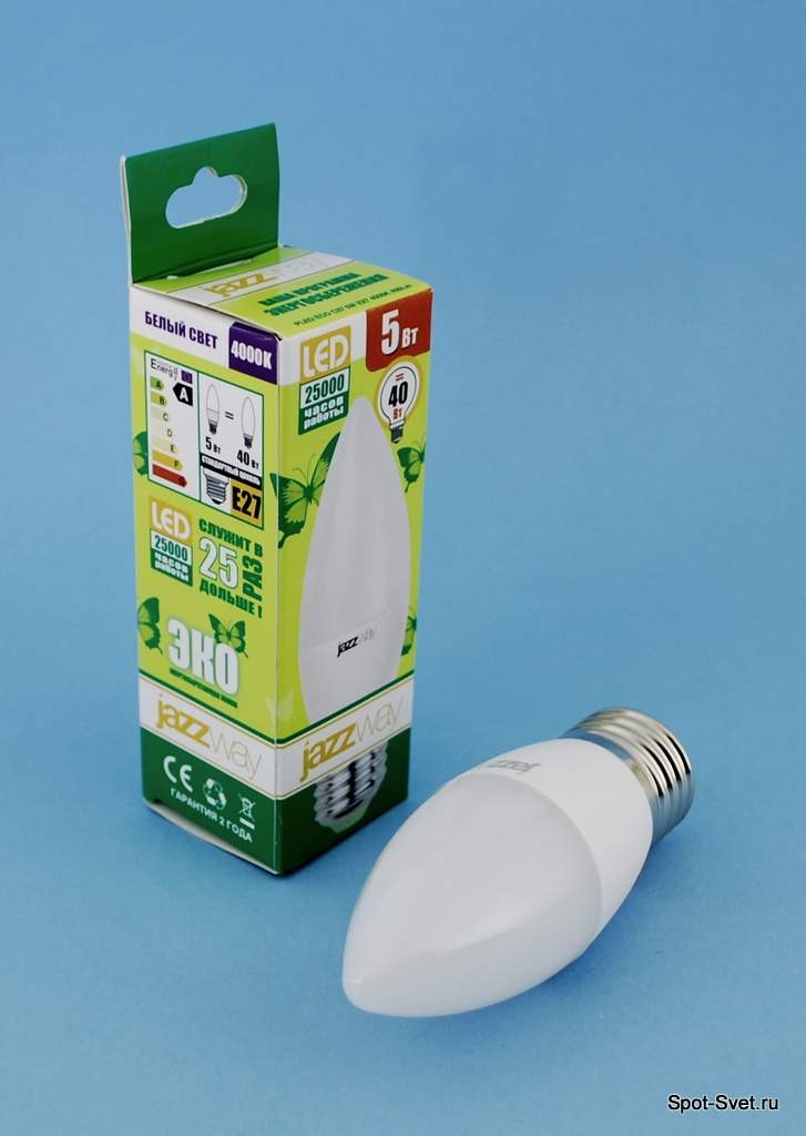 Лампа светодиодная PLED- ECO-C37 5 W 4000K Е27 230/50 (5W=40Вт 400Lm) jaZZway