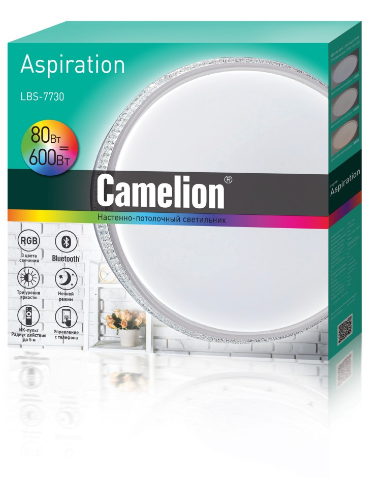 Camelion LBS-7730  (Управл. LED св-к,80 Вт.,3000-6000К, RGB, 7800лм, пульт)