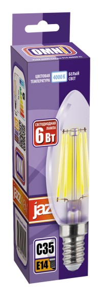 Лампа светодиодная свеча PLED OMNI C35 6W E14 4000K CL (6W=60Вт, 600Lm) 230/50 Jazzway