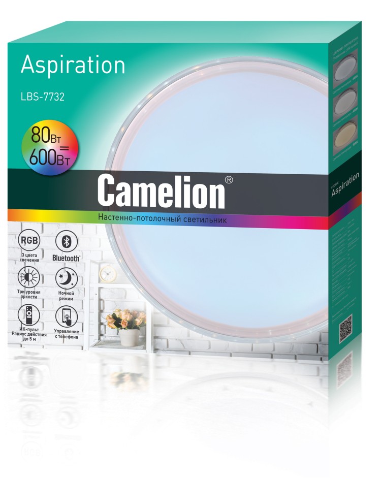 Camelion LBS-7732  (Управл. LED св-к,80 Вт.,3000-6000К, RGB, 7800лм, пульт)