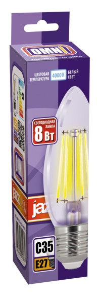 Лампа светодиодная свеча PLED OMNI C35 8W E27 4000K CL (8W=75Вт, 760Lm) 230/50 Jazzway