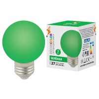 Лампа светодиодная. Форма "шар", матовая. Цвет зеленый. LED-G60-3W/GREEN/E27/FR/С