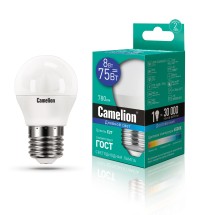 Эл.лампа светодиодная шар LED8-G45/865/E27 (8W=75Вт,780 Lm) Camelion