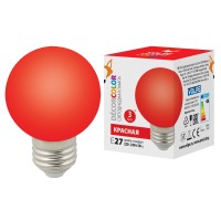 Лампа светодиодная. Форма "шар", матовая. Цвет красный. LED-G60-3W/RED/E27/FR/С