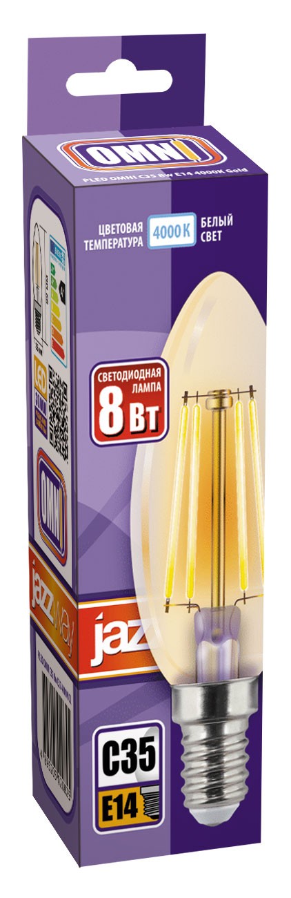 Лампа светодиодная  PLED OMNI C35 8w E14 4000K Gold 230/50  Jazzway