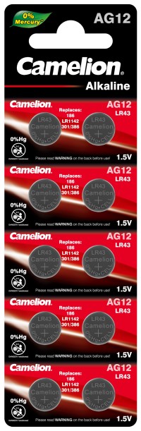Элемент питания G12 BL-10 Mercury Free (AG12-BP10(0%Hg), 386A/LR43/186 батарейка для часов) Camelion