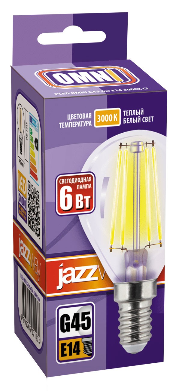 Лампа светодиодная  PLED OMNI G45 6w E14 3000K CL 230/50  Jazzway