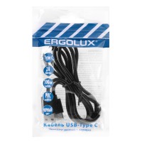 Кабель USB-Type C ПРОМО ELX-CDC02P-C02(2А, 1м, Черный, Зарядка+Передача данных, Пакет) ERGOLUX