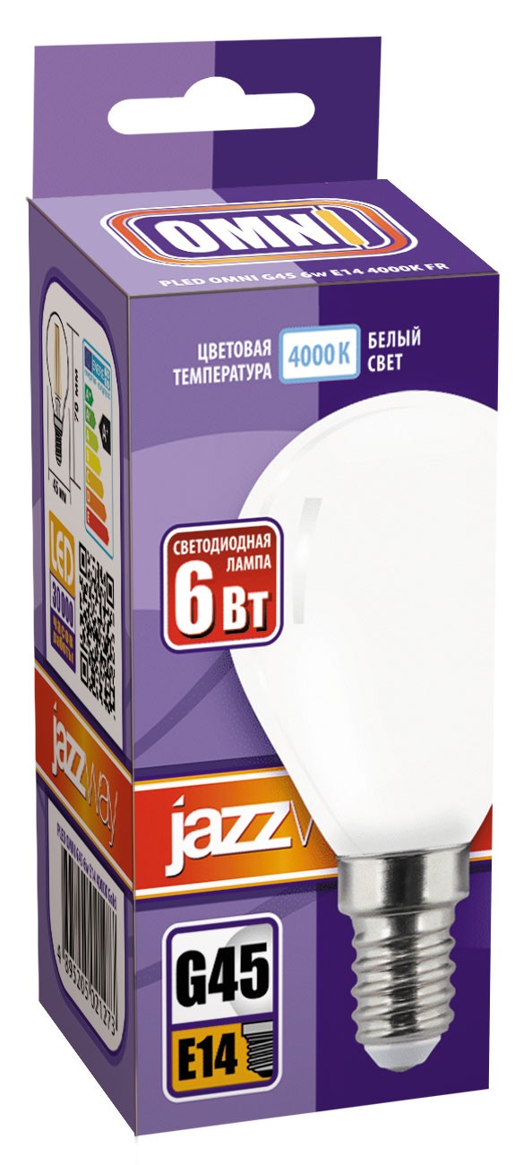 Лампа светодиодная  PLED OMNI G45 6w E14 4000K FR 230/50  Jazzway