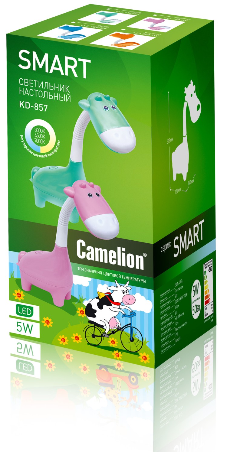 Свет-к наст."Коровка" Camelion KD-856  C11 св-зелёная. LED ( 5Вт, 230В,360Lm, 3200/4500/7000К)