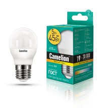 Эл.лампа светодиодная шар LED5-G45/830/E27 (5W=45Вт 390Lm) Camelion