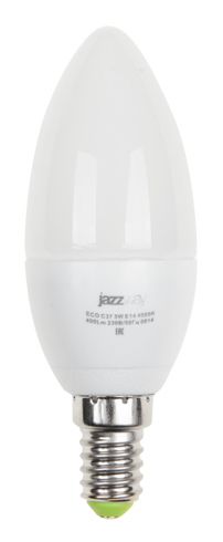 Лампа светодиодная свеча PLED- ECO-C37 5W E14 3000K (5W=40Вт, 400Lm) 230/50 Jazzway