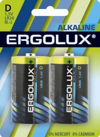 Элемент питания LR20  Alkaline BL-2 (LR20 BL-2, батарейка,1.5В) Ergolux