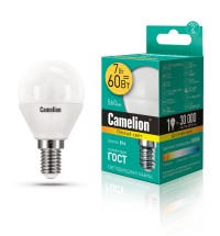 Эл.лампа светодиодная шар LED7-G45/830/E14 (7W=60Вт 530Lm 220В) Camelion