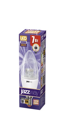 Лампа 7W свеча светодиодная PLED- SP C37  7W E14 4000K CLEAR (7W=60Вт, 540Lm) 230/50 Jazzway