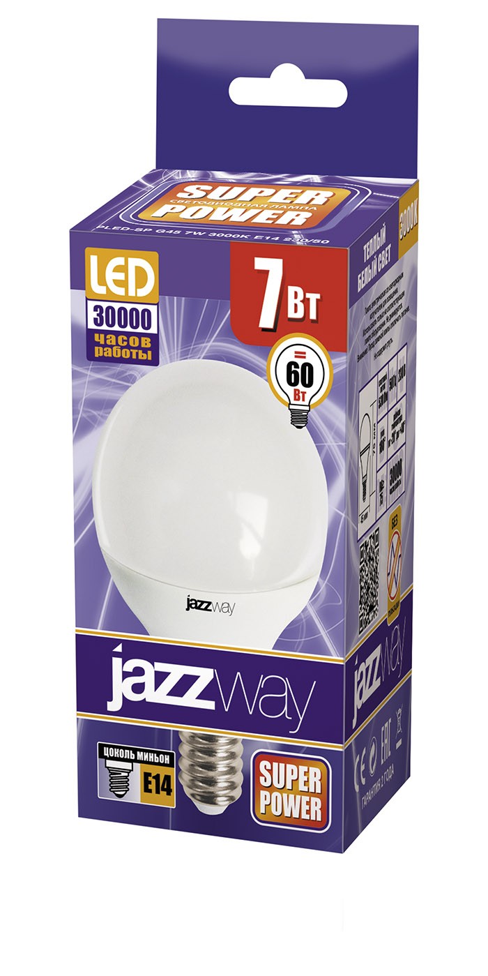 Лампа светодиодная  PLED- SP G45  7w E14 4000K 230/50  Jazzway