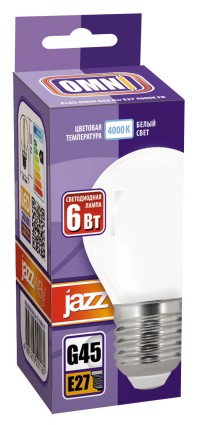 Лампа светодиодная шар PLED OMNI G45 6W E27 4000K FR (матовая) (6W=60Вт, 540Lm) 230/50 Jazzway