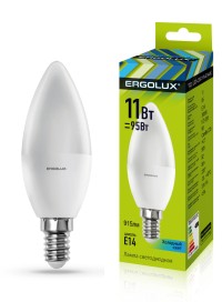 Эл.лампа светодиодная Свеча  LED-C35-11W-E14-4K (11Вт=95Вт 915Lm E14 4500K 172-265В) Ergolux