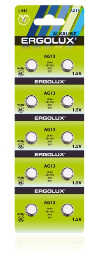 Элемент питания G13  BL-1 AG13  BL-10 (AG13-BP10, LR44 /LR1154 /A76 /357 батарейка для часов)Ergolux