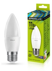 Эл.лампа светодиодная Свеча  LED-C35-11W-E27-6K (11Вт=95Вт 925Lm E27 6500K 172-265В) Ergolux