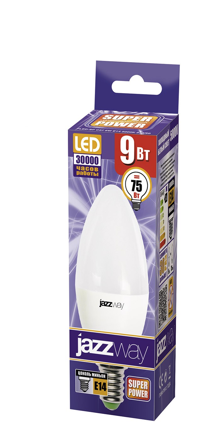 Лампа светодиодная  PLED- SP C37  9w E14 5000K 230/50  Jazzway