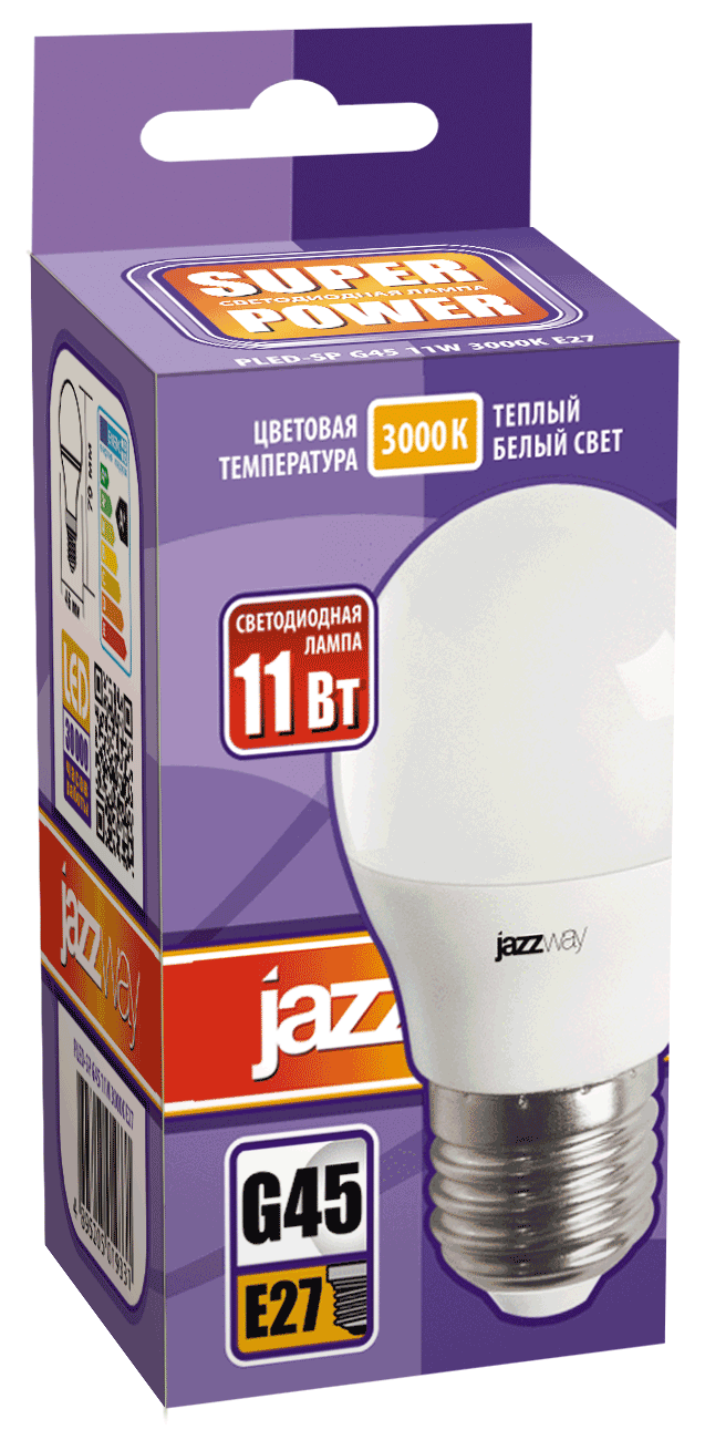 Лампа светодиодная  PLED- SP G45 11W E27 3000K (11W=95Вт, 950Lm) 230/50 Jazzway