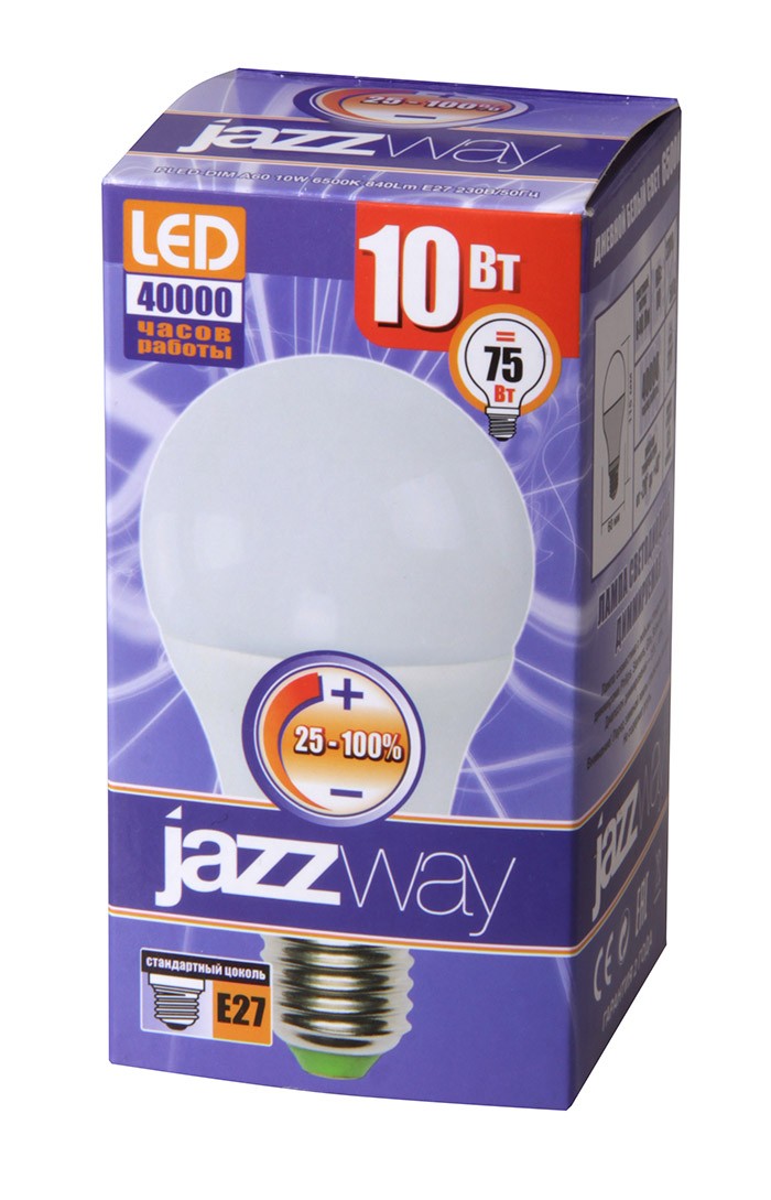 Лампа светодиодная  PLED- DIM A60  10w 3000K 820 Lm E27 230/50  Jazzway