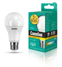 Эл.лампа светодиодная   9Вт LED9-A60/830/E27 (9W=65Вт 720Lm) Camelion