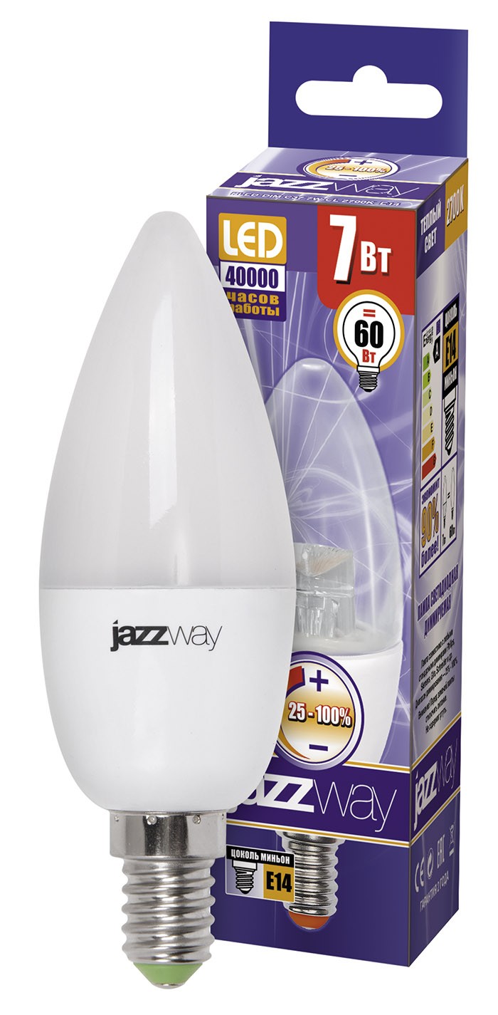 Лампа светодиодная  PLED- DIM C37  7w CLEAR 2700K 520Lm E14 230/50  Jazzway