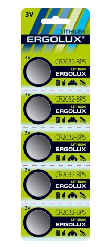 Элемент питания диск. CR2032 BL-5 (литиевая,3V) 5шт на бл.  ERGOLUX
