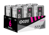 Элемент питания LR20(D) Alkaline Pack-6 (батарейка,1.5В) ФАZА